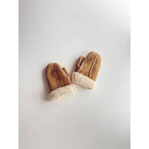Handmade Tan Suede Sheepskin Leather Wool Shearling Lined Mittens, One Size